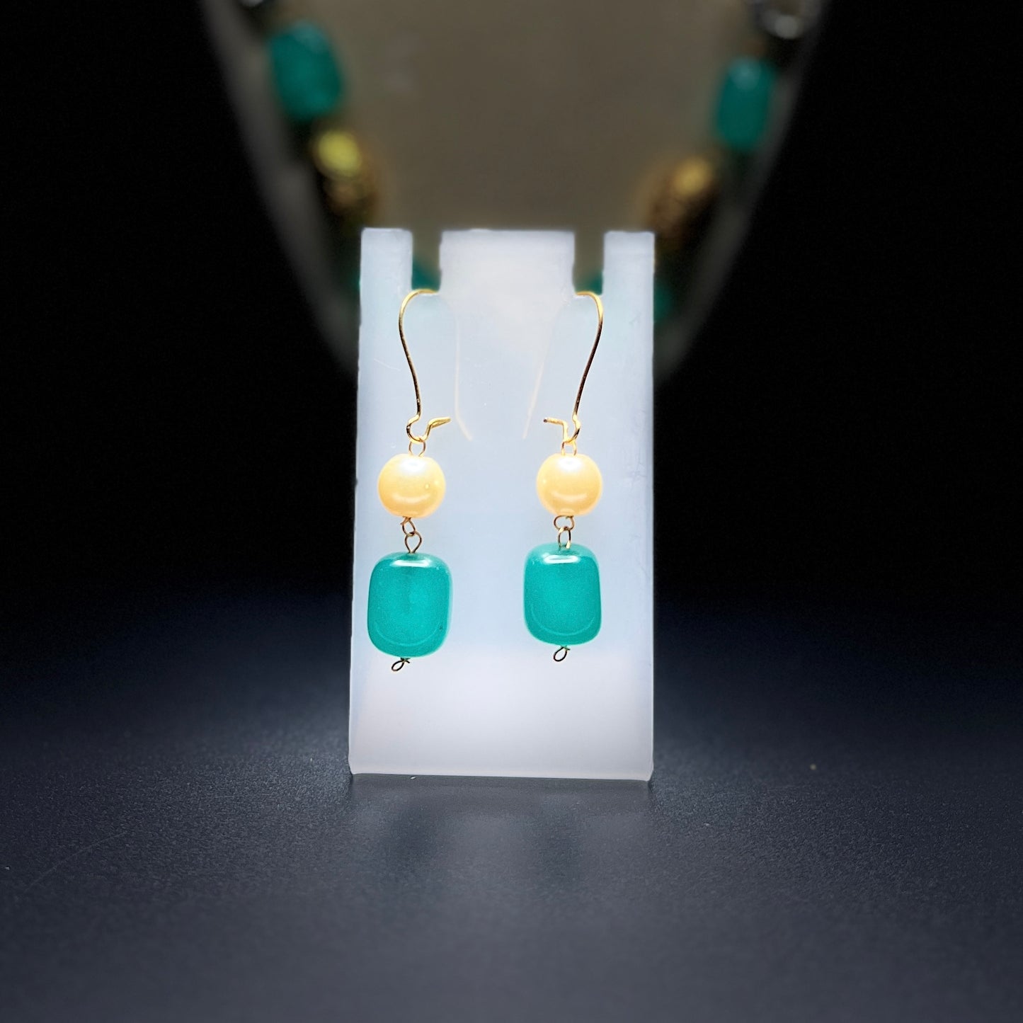 Aqua Blue Gemstone Necklace with Baroque Pearls & Antique Gold Beads – Statement Jewelry Set