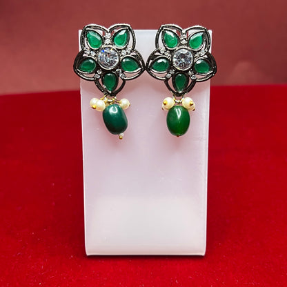 Victorian Style Green Stone & Pearl Choker Necklace Set with Floral Earrings| Indian Necklace Set| Gift for Her|Birthday's |Aniversary|Wedding Gift