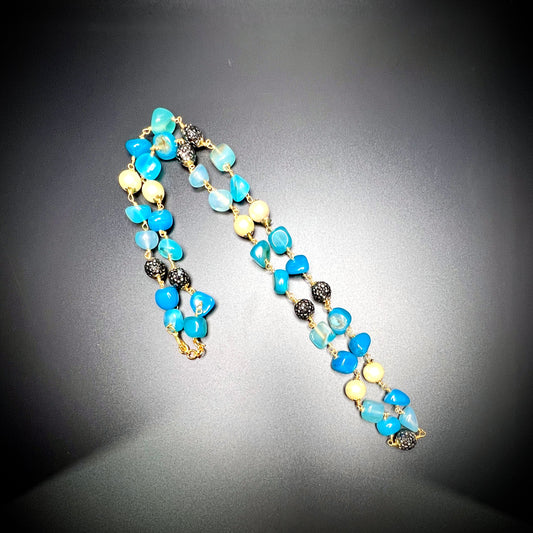 Ocean Breeze Turquoise Beaded Necklace with Pearls & Crystal Accents – Two-Strand Beach-Inspired Design