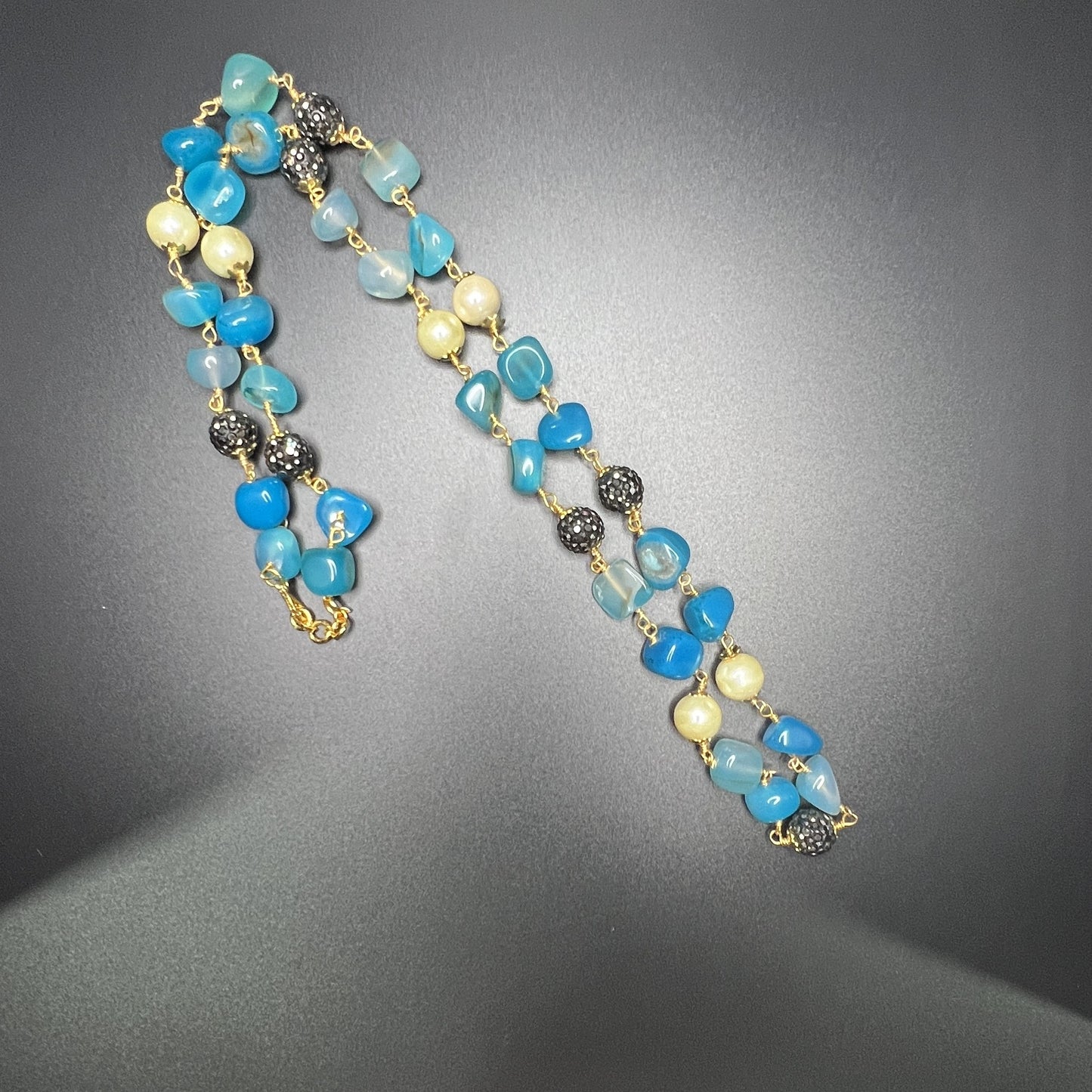 Ocean Breeze Turquoise Beaded Necklace with Pearls & Crystal Accents – Two-Strand Beach-Inspired Design