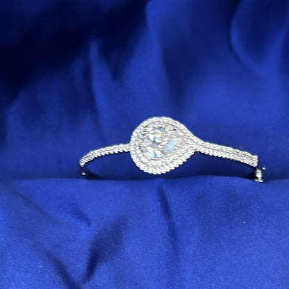 Oval Halo CZ Diamond Bangle Bracelet – Adjustable Statement Jewelry for Women