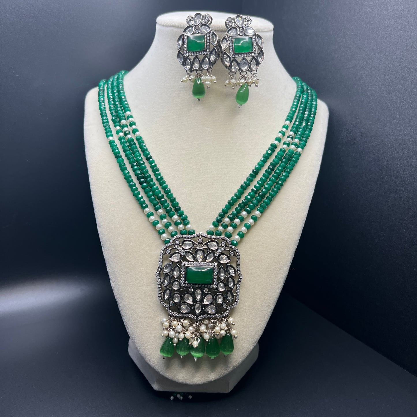 Emerald Green Kundan Necklace Set with Pearl Accents | Polki Bridal Jewelry | Traditional Indian  Necklace|Best Seller|Gift for Her