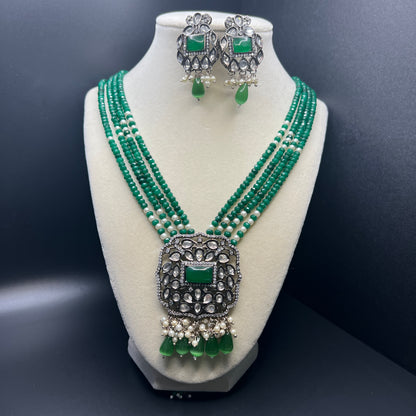 Emerald Green Kundan Necklace Set with Pearl Accents | Polki Bridal Jewelry | Traditional Indian  Necklace|Best Seller|Gift for Her