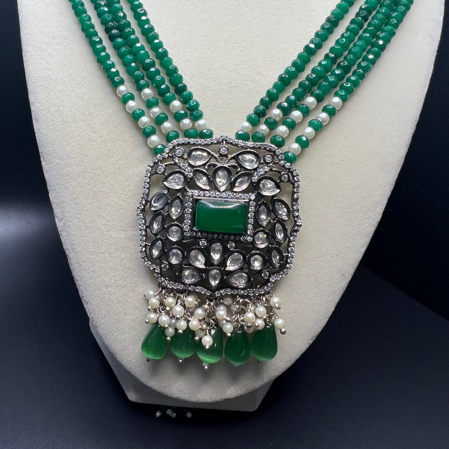 Emerald Green Kundan Necklace Set with Pearl Accents | Polki Bridal Jewelry | Traditional Indian  Necklace|Best Seller|Gift for Her