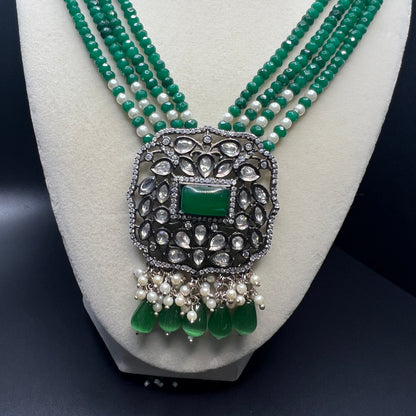 Emerald Green Kundan Necklace Set with Pearl Accents | Polki Bridal Jewelry | Traditional Indian  Necklace|Best Seller|Gift for Her