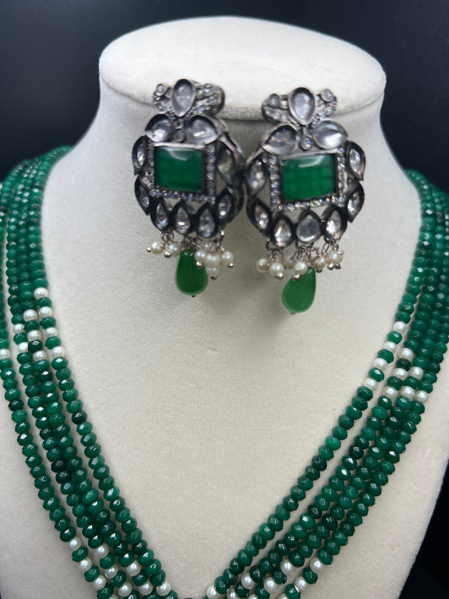 Emerald Green Kundan Necklace Set with Pearl Accents | Polki Bridal Jewelry | Traditional Indian  Necklace|Best Seller|Gift for Her
