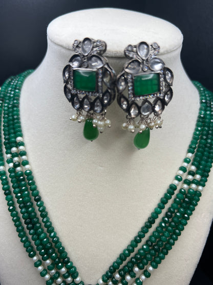 Emerald Green Kundan Necklace Set with Pearl Accents | Polki Bridal Jewelry | Traditional Indian  Necklace|Best Seller|Gift for Her