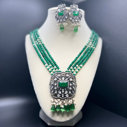 Emerald Green Kundan Necklace Set with Pearl Accents | Polki Bridal Jewelry | Traditional Indian  Necklace|Best Seller|Gift for Her