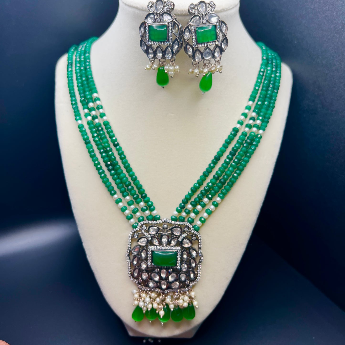 Emerald Green Kundan Necklace Set with Pearl Accents | Polki Bridal Jewelry | Traditional Indian  Necklace|Best Seller|Gift for Her