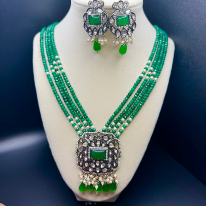 Emerald Green Kundan Necklace Set with Pearl Accents | Polki Bridal Jewelry | Traditional Indian  Necklace|Best Seller|Gift for Her