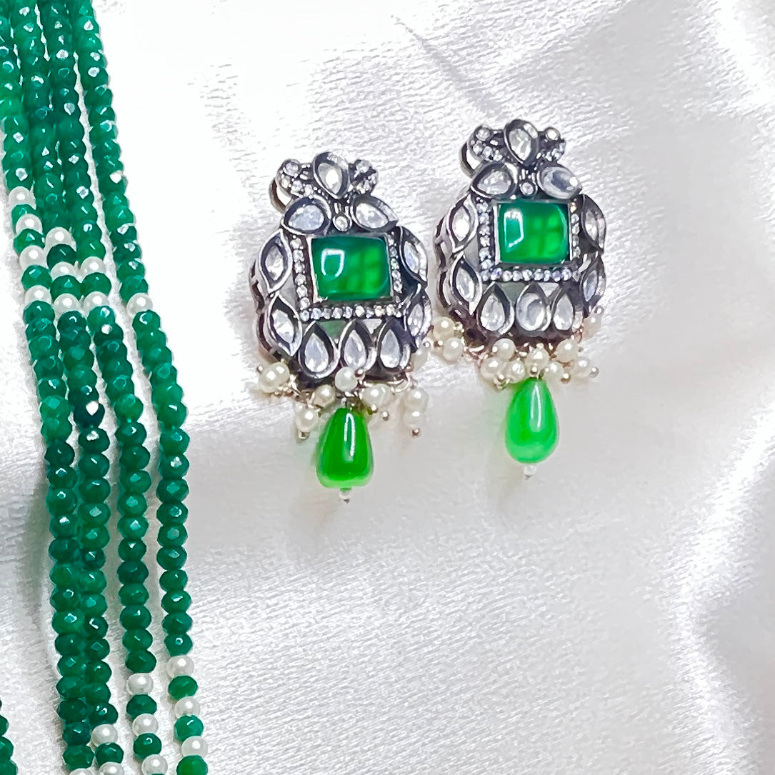 Emerald Green Kundan Necklace Set with Pearl Accents | Polki Bridal Jewelry | Traditional Indian  Necklace|Best Seller|Gift for Her