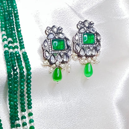 Emerald Green Kundan Necklace Set with Pearl Accents | Polki Bridal Jewelry | Traditional Indian  Necklace|Best Seller|Gift for Her