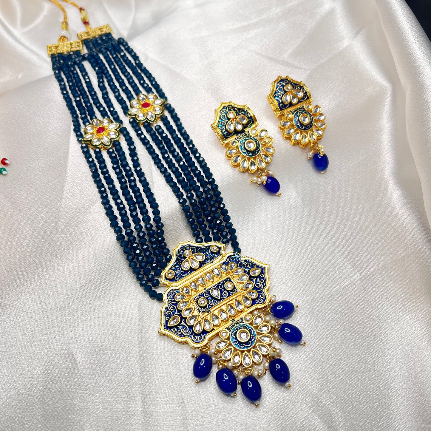 Royal Blue Meenakari Kundan Choker Necklace Set – Indian Bridal Jewelry with Pearls & Beads|Best Seller|Gift for Her
