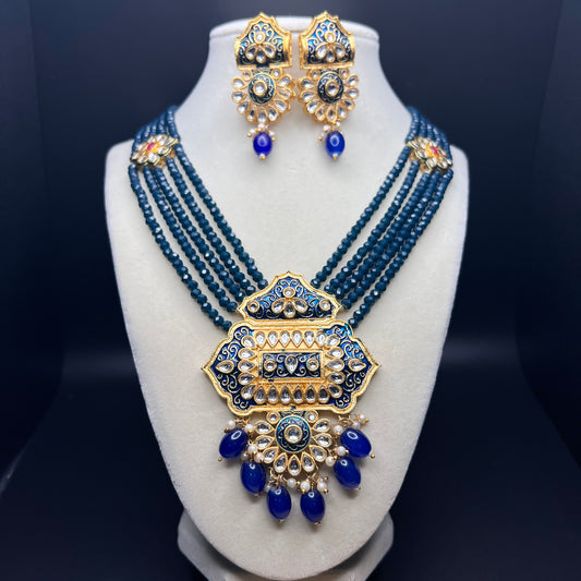 Royal Blue Meenakari Kundan Choker Necklace Set – Indian Bridal Jewelry with Pearls & Beads|Best Seller|Gift for Her