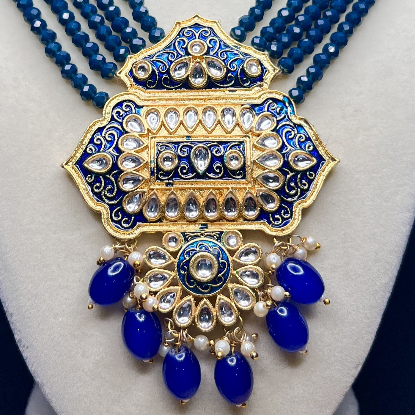 Royal Blue Meenakari Kundan Choker Necklace Set – Indian Bridal Jewelry with Pearls & Beads|Best Seller|Gift for Her