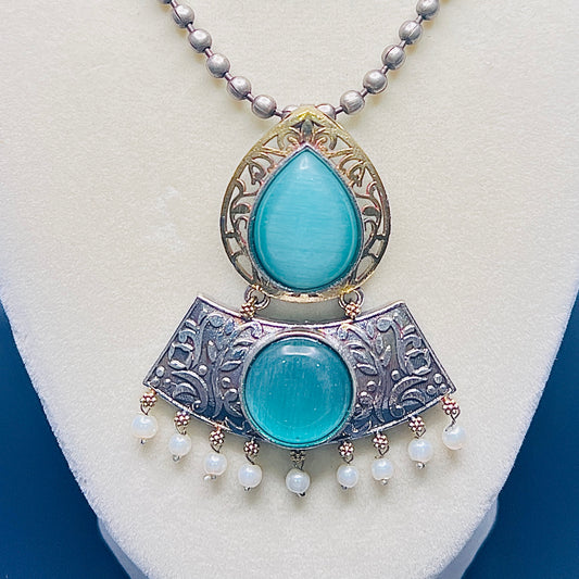 Antique Finish Necklace Set with Jhumka Earrings – Ethnic Pendant Jewelry – Pink, Teal, Orange Variants – Festival & Wedding Wear