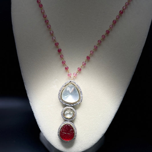 Triple Drop Pendant Necklace with Gemstone Carving |Best Seller |Gift for Her| Eloquent Gift of 2025