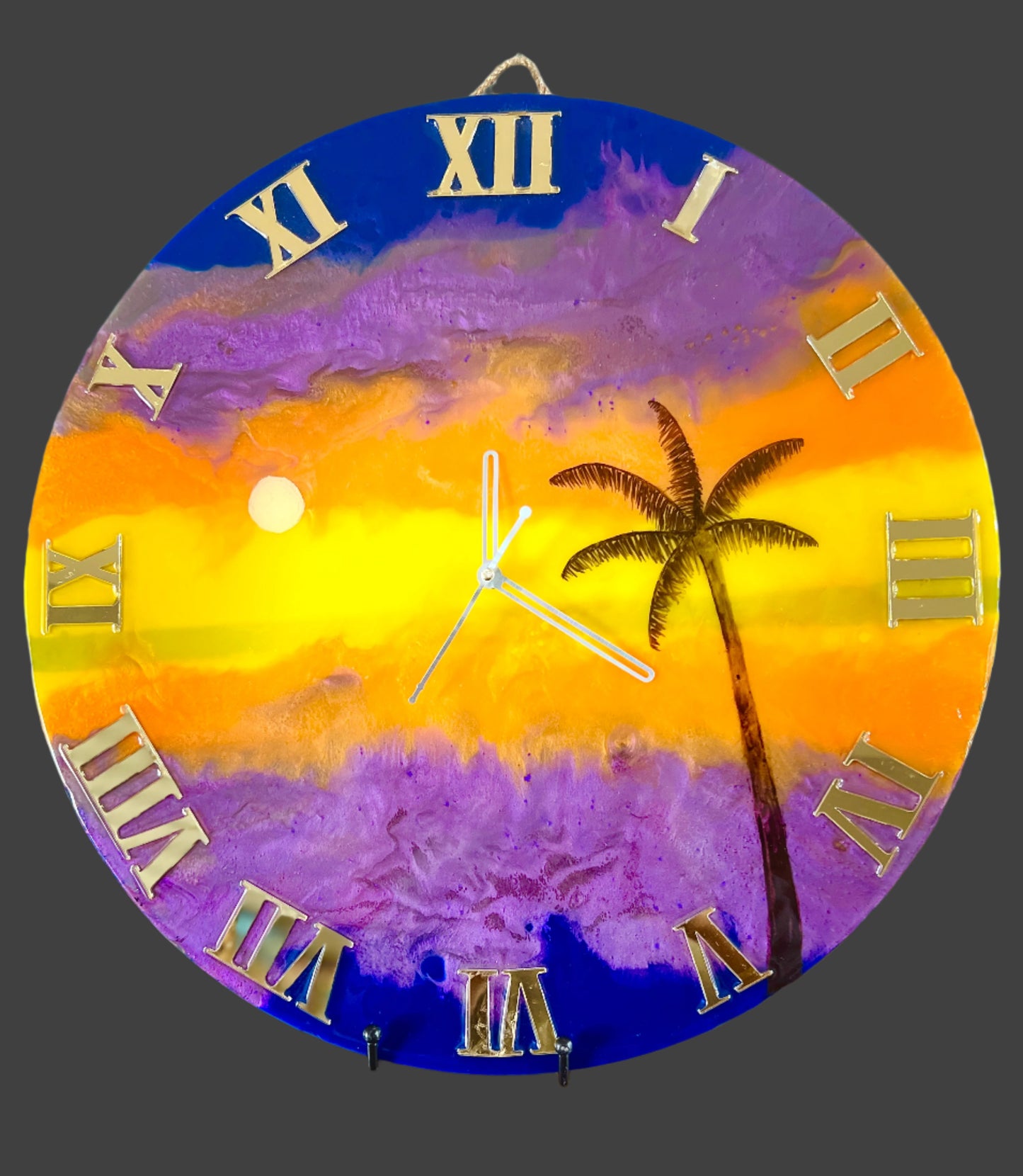 Tropical Sunset Resin Wall Clock with Palm Tree – 12" Artistic Home Decor