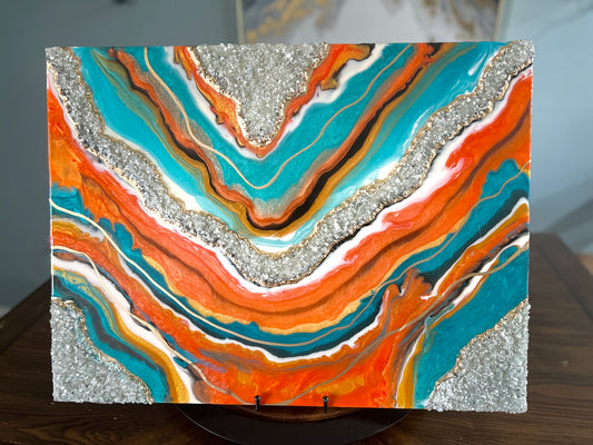 Rectangle Resin art with silver Geode| Best Seller | House Warming| New Home