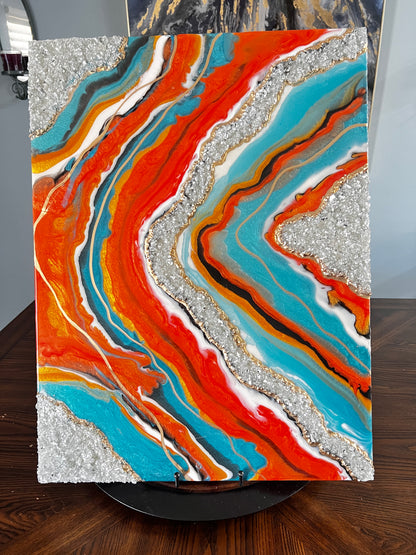 Rectangle Resin art with silver Geode| Best Seller | House Warming| New Home