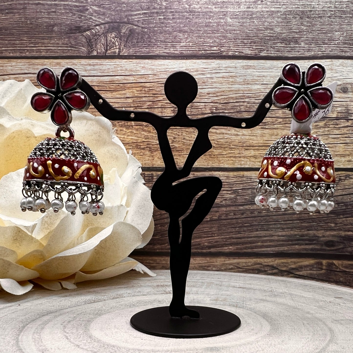 Oxidized Silver Jhumka Earrings with Multicolor Stones | Floral Dome Indian Earrings | Boho Tribal Ethnic Jewelry | Gift for Her