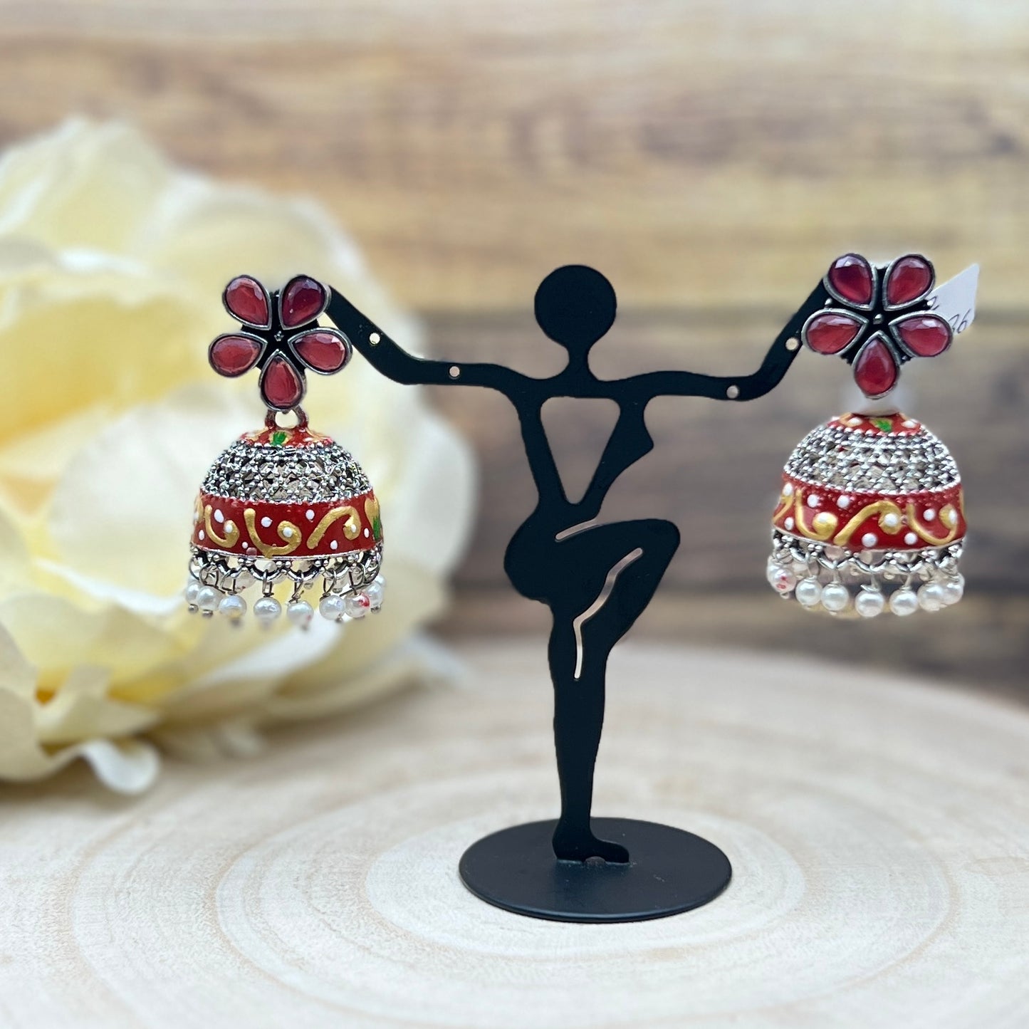 Oxidized Silver Jhumka Earrings with Multicolor Stones | Floral Dome Indian Earrings | Boho Tribal Ethnic Jewelry | Gift for Her