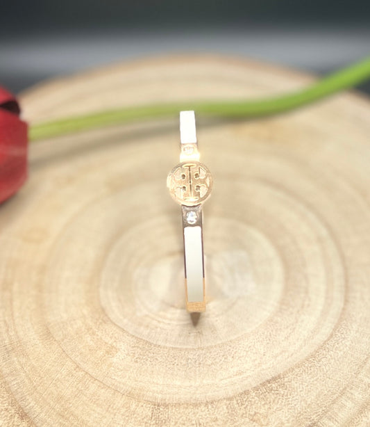 Gold & White Enamel Bracelet with Crystal Touch