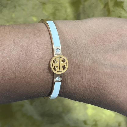 Gold & White Enamel Bracelet with Crystal Touch