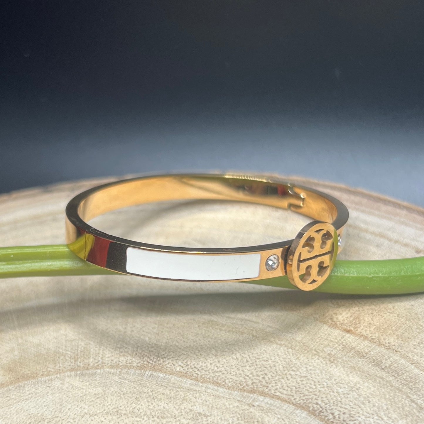 Gold & White Enamel Bracelet with Crystal Touch