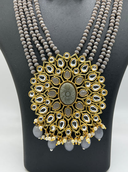 Beautiful Gray Indian Kundan Necklace with large pendant