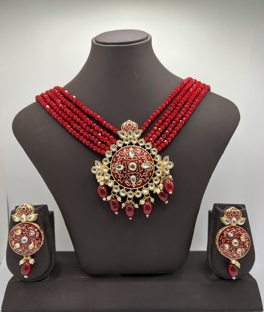 Red Necklace set with large Pendant