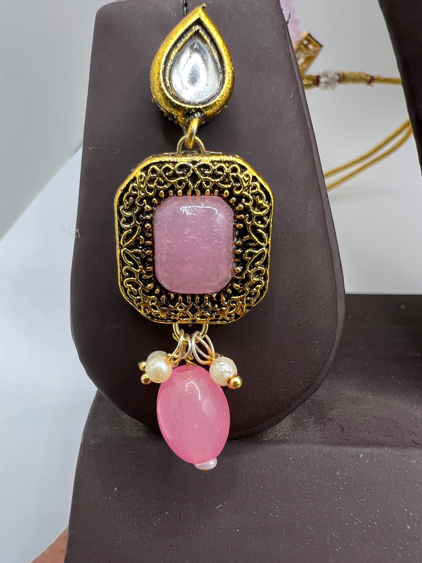 Renaissance Rose: Pink Gemstone Necklace and Earrings Set