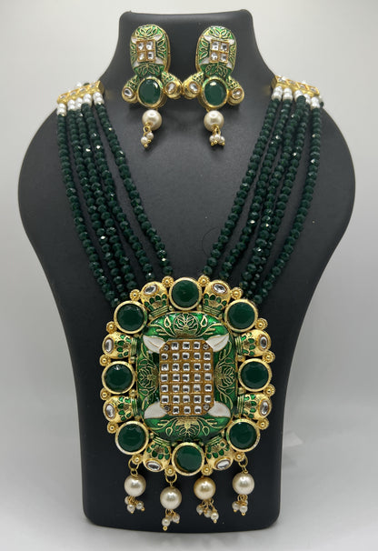 Beautiful Necklace with Green Stones and Kundans