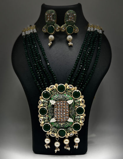 Beautiful Necklace with Green Stones and Kundans