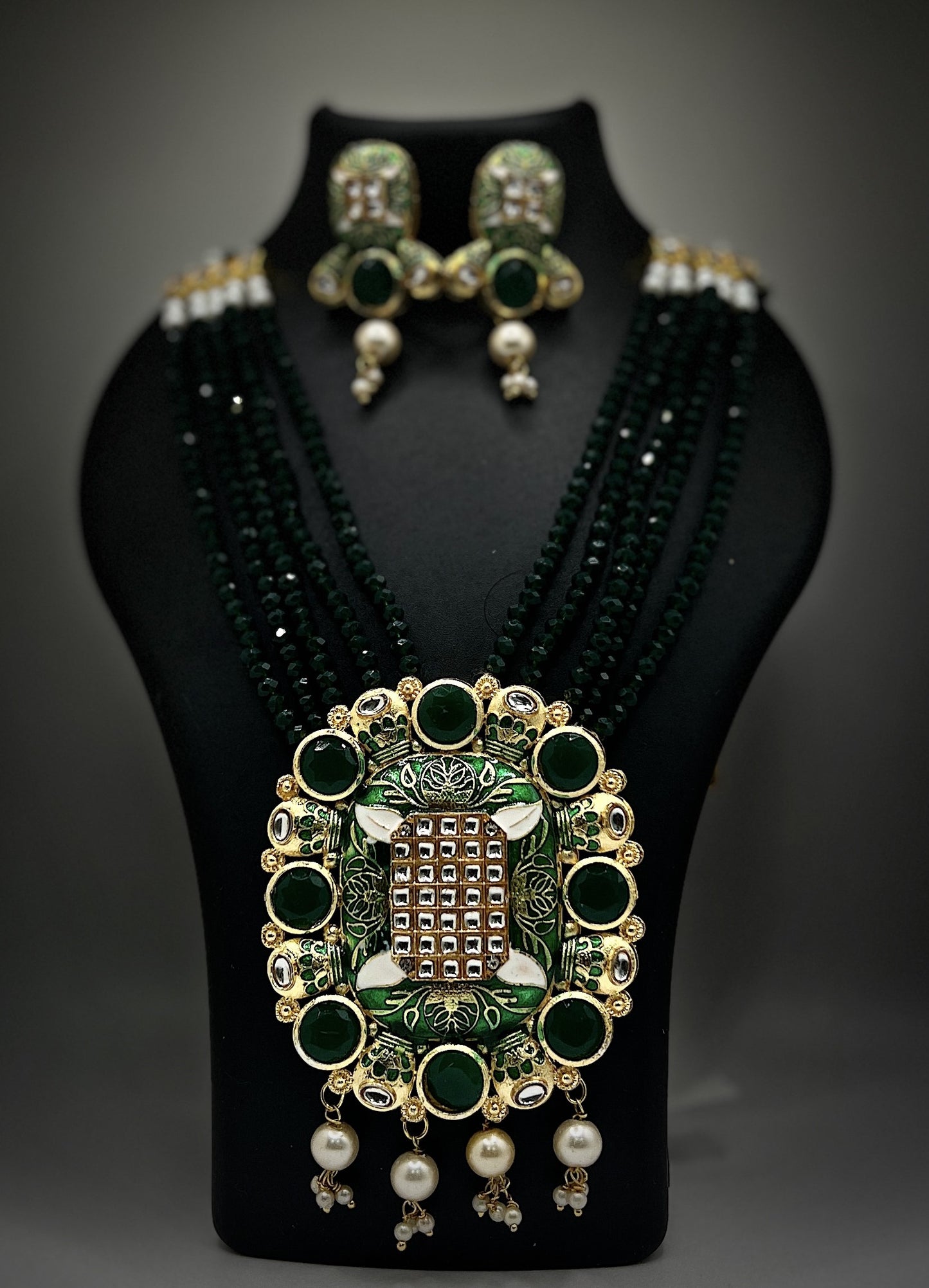 Beautiful Necklace with Green Stones and Kundans