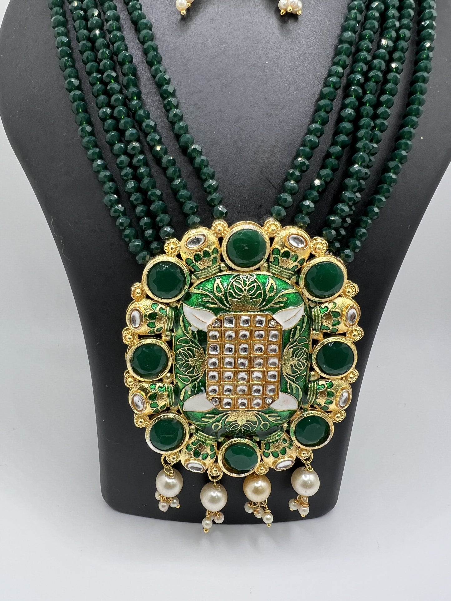 Beautiful Necklace with Green Stones and Kundans