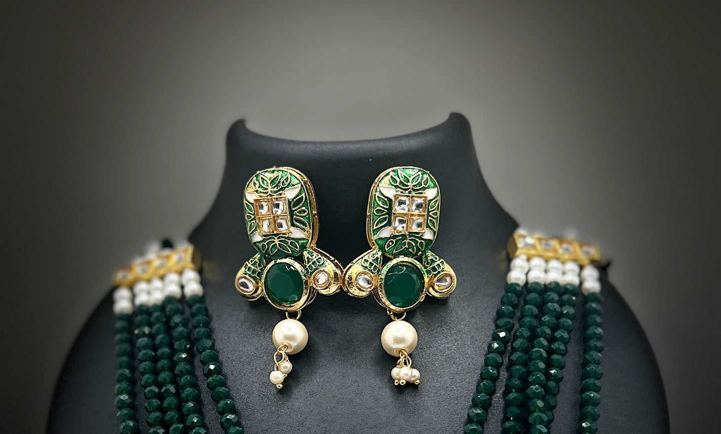 Beautiful Necklace with Green Stones and Kundans