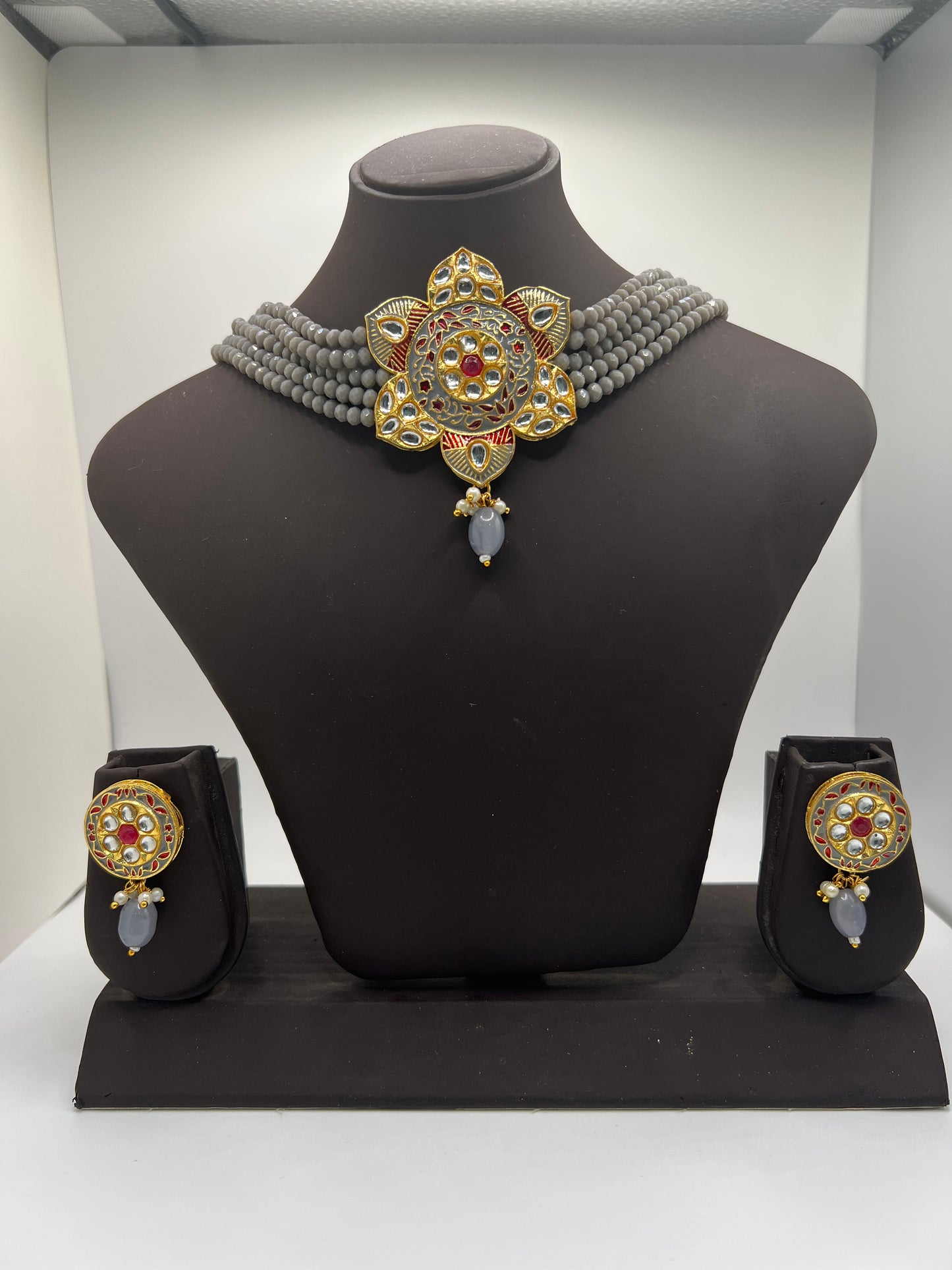 Majestic Empress Grey and Gold Jewelry Set