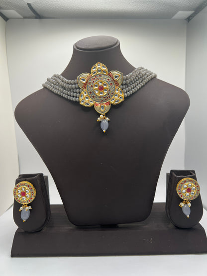 Majestic Empress Grey and Gold Jewelry Set