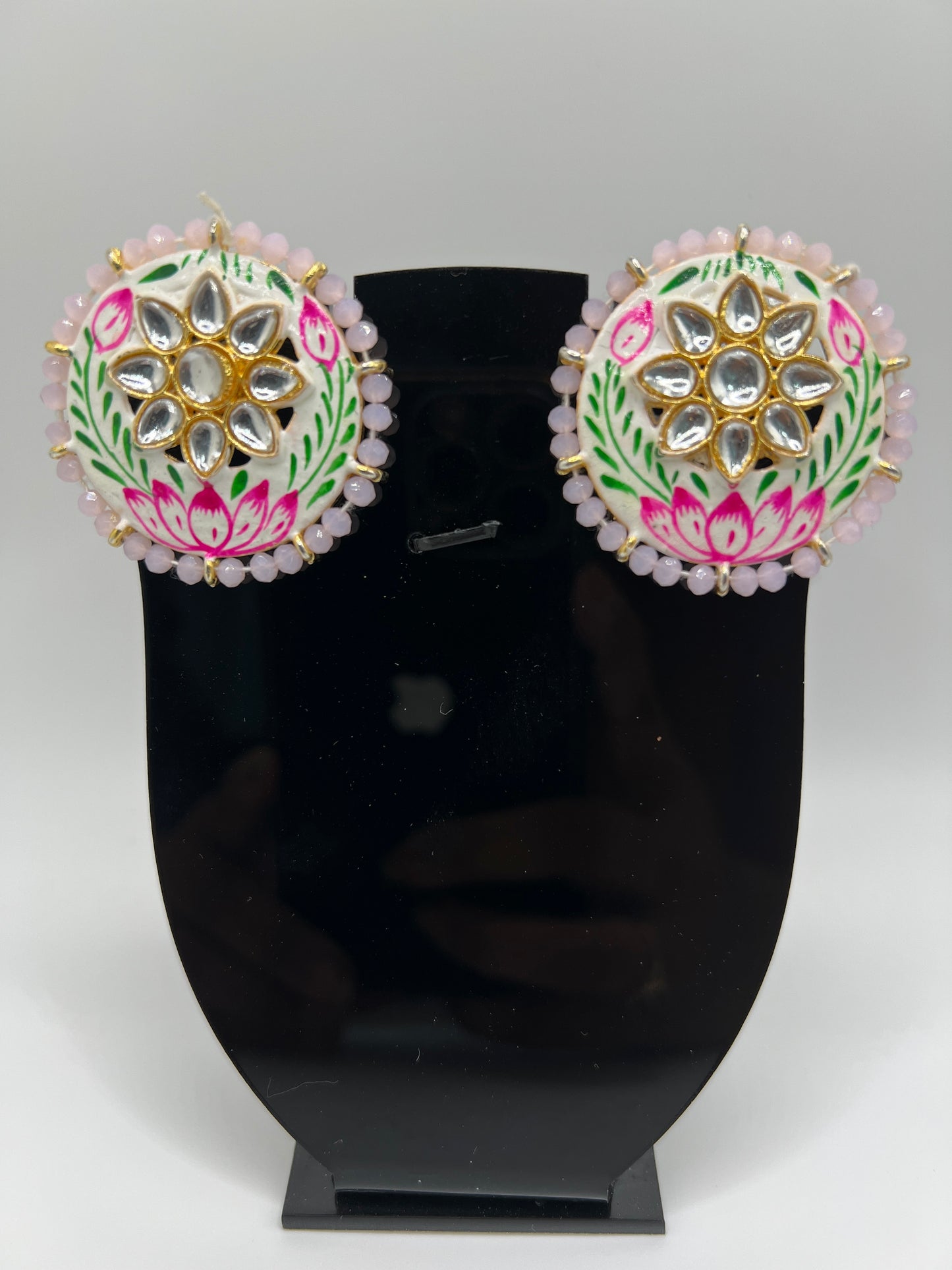 Pink Choker Set with earrings nad large Circular pendant