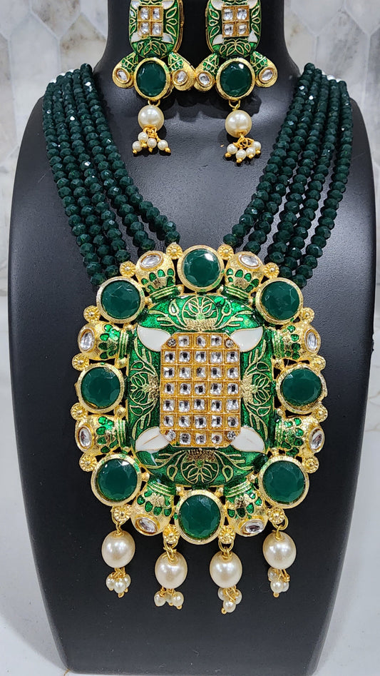 Beautiful Necklace with Green Stones and Kundans