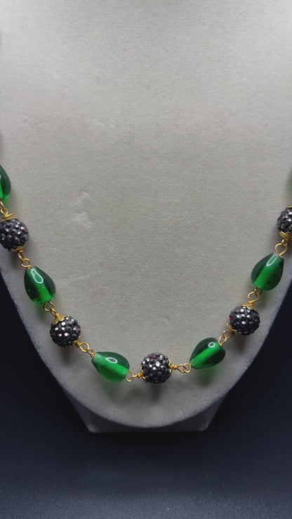 Elegant Green Onyx & Crystal Bead Necklace Set with Earrings |Best Seller | Gift for Her | Statement Gift
